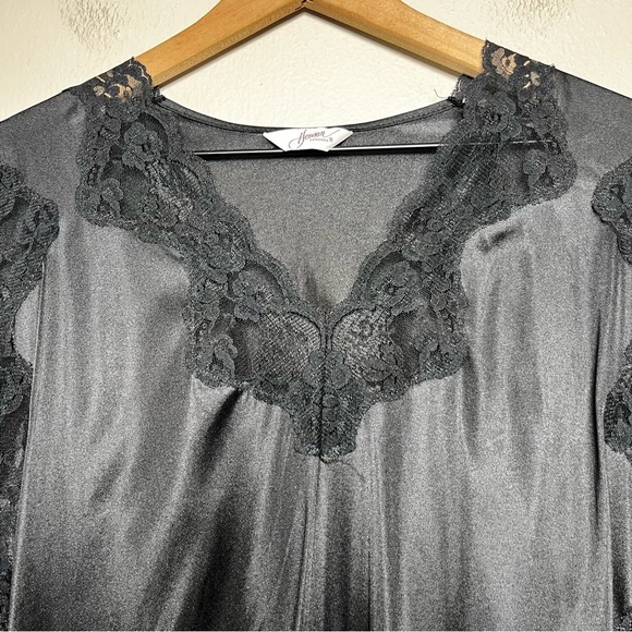 VTG 80s Henson Kickernick Women Nylon Dress Medium Black Lace High Slit - Picture 2 of 10